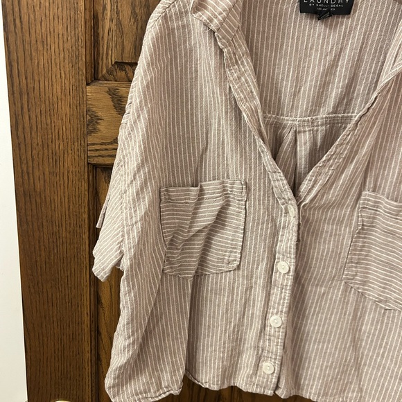 Laundry By Shelli Segal Beige Striped Casual Button Down Shirt Medium - Picture 4 of 9